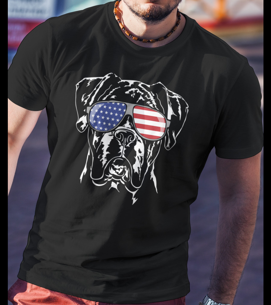Funny American Flag Sunglasses Boxer Dog Pride T-Shirt