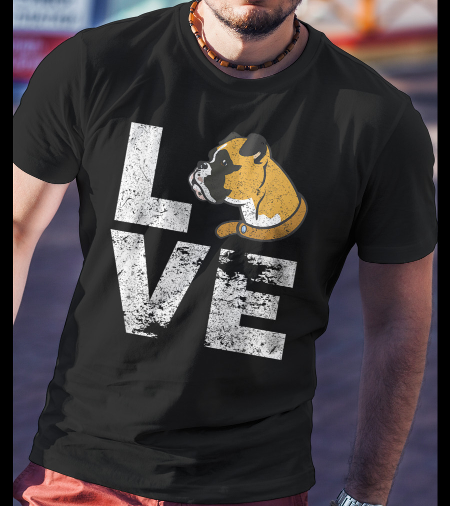 LOVE Boxer Dog Head Funny Dog Lovers T-Shirt