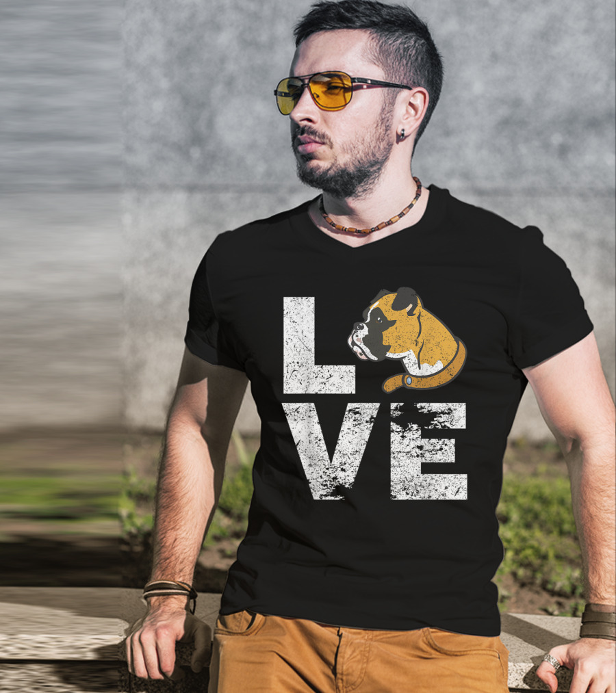 LOVE Boxer Dog Head Funny Dog Lovers T-Shirt