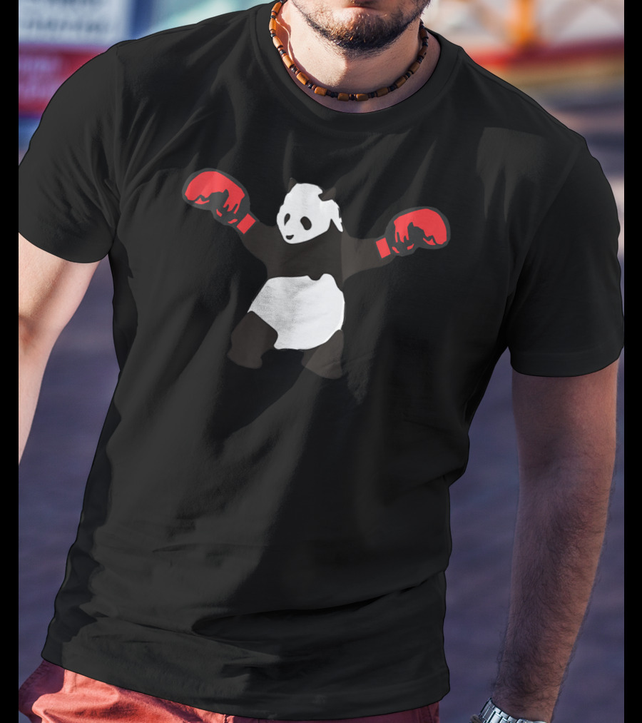 Panda Wearing Red Boxing Gloves Black White Boxer Sport T-Shirt
