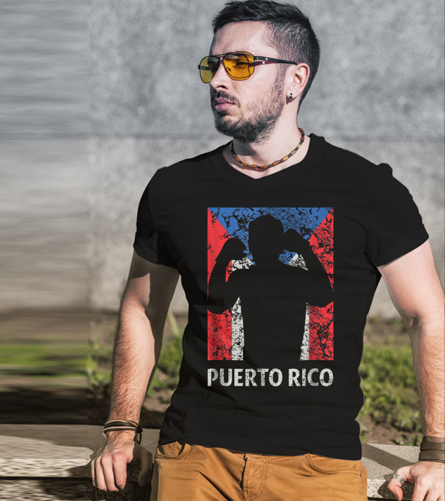 Puerto Rico Flag Boxer Silhouette Pride T-Shirt