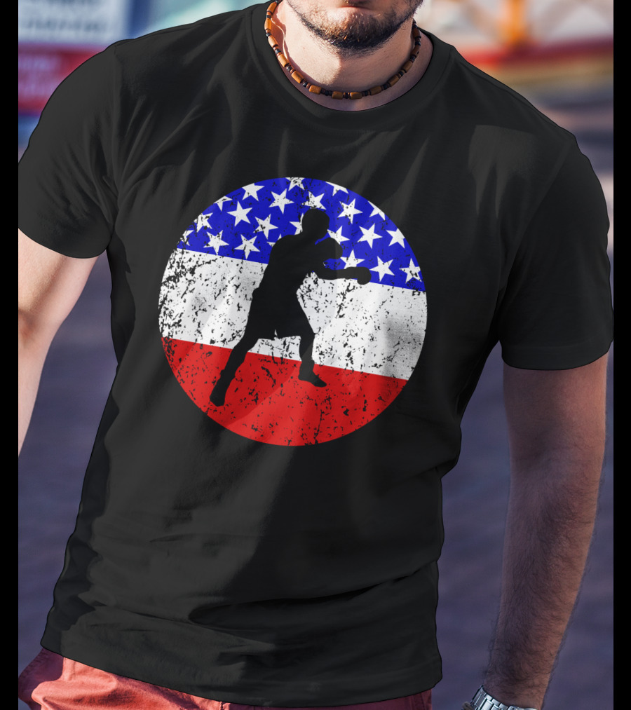 American Flag Boxing Vintage Boxer Silhouette T-Shirt