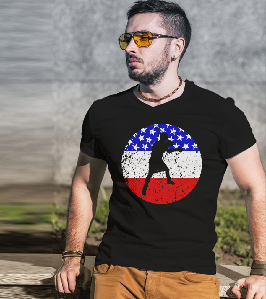 American Flag Boxing Vintage Boxer Silhouette T-Shirt
