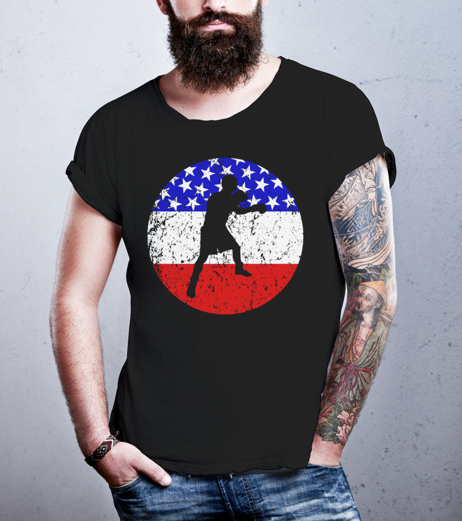American Flag Boxing Vintage Boxer Silhouette T-Shirt