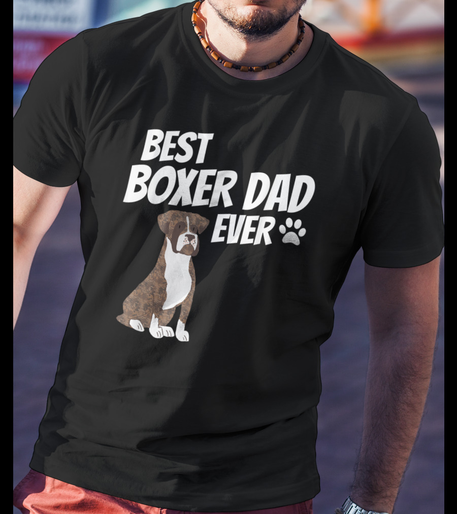 Best Boxer Dad Ever Cute Dog Puppy Pet Lover Paw Prints T-Shirt
