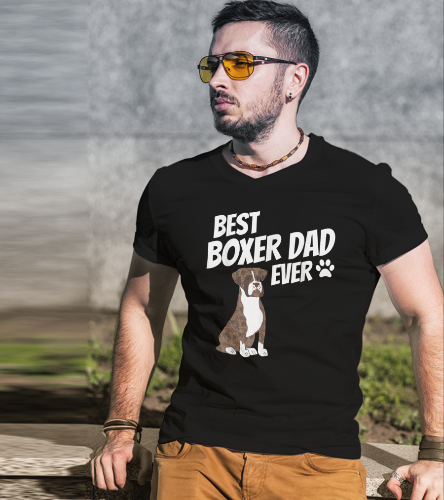 Best Boxer Dad Ever Cute Dog Puppy Pet Lover Paw Prints T-Shirt
