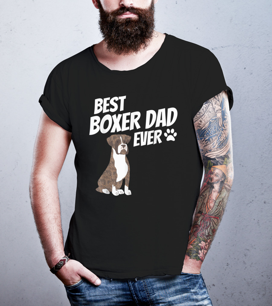 Best Boxer Dad Ever Cute Dog Puppy Pet Lover Paw Prints T-Shirt