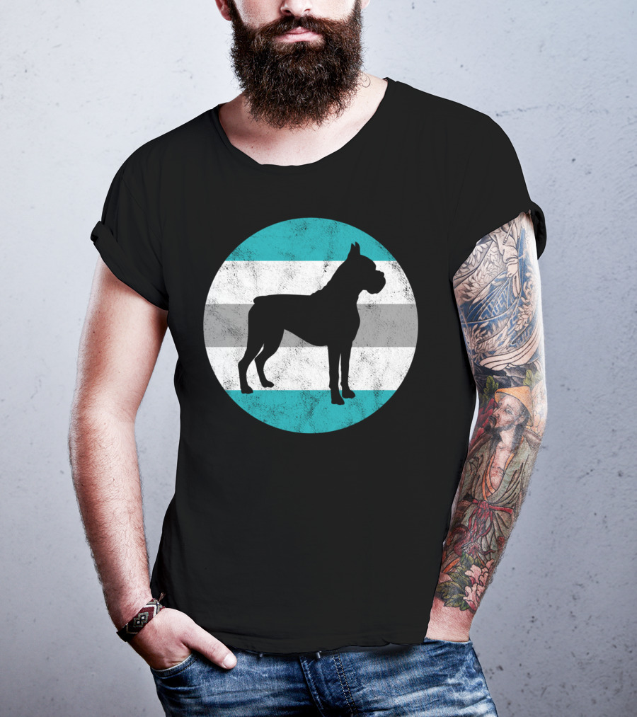 Boxer Dog Silhouette On Retro Striped Circle For Teens T-Shirt