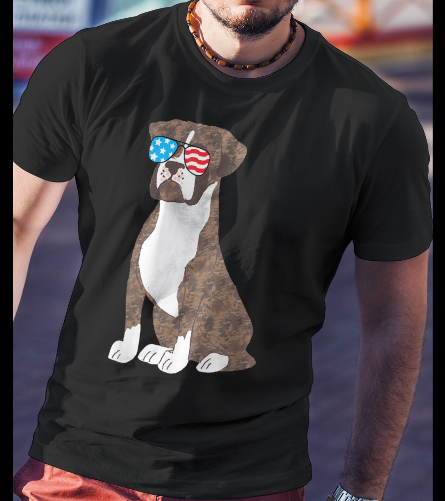 Patriotic Boxer Dog USA Flag Sunglasses Memorial Day T-Shirt