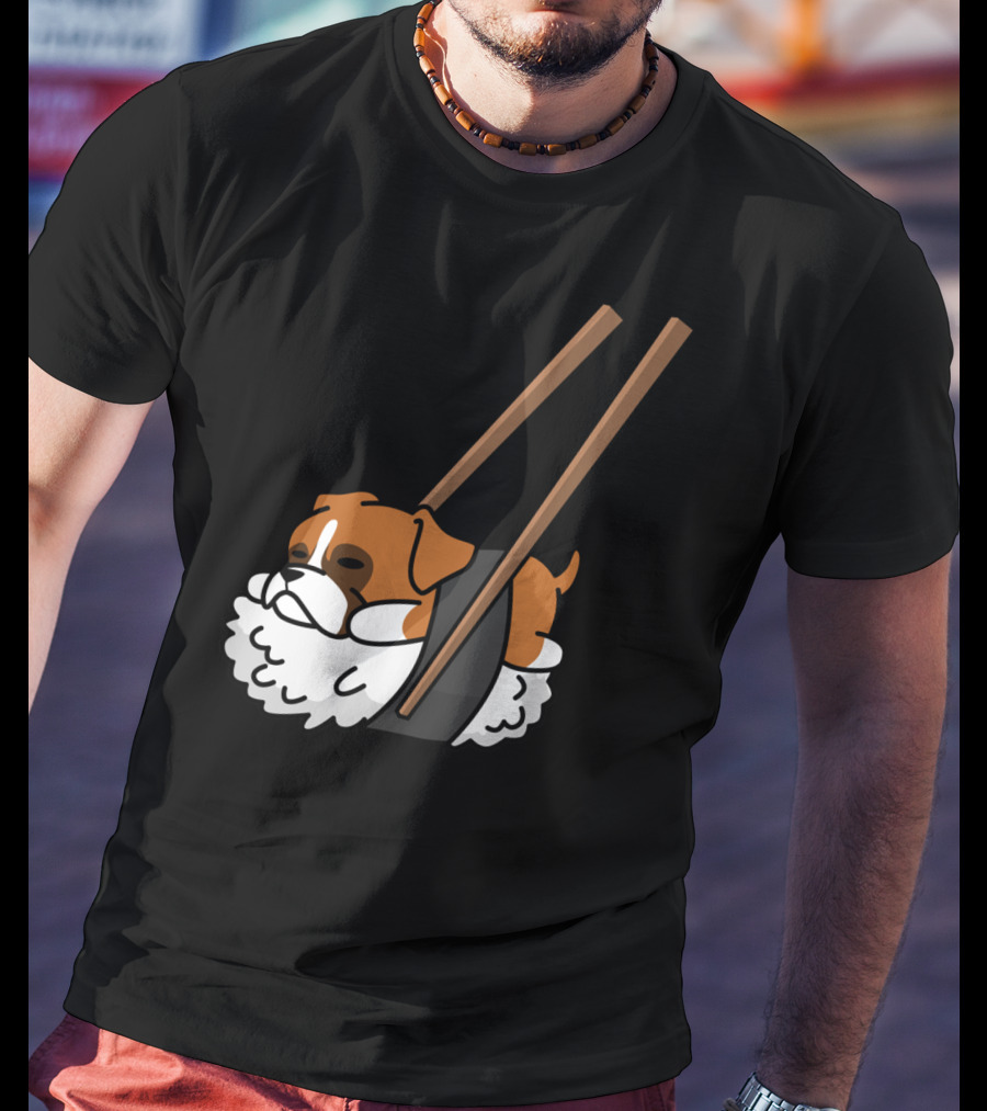 Boxer Dog Sushi With Funny Chopsticks T-Shirt