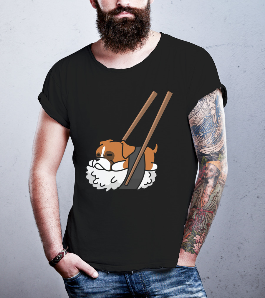 Boxer Dog Sushi With Funny Chopsticks T-Shirt