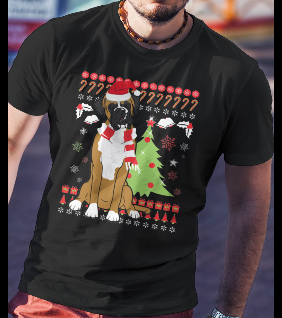 Boxer Dog Christmas Tree Ugly Christmas Holiday Boxer T-Shirt