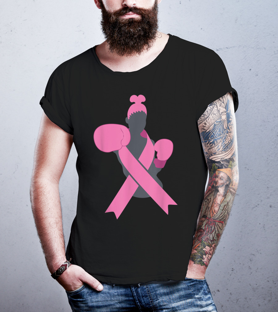 Boxer Supporting Breast Cancer Awareness With Pink Ribbon Boxing Gloves T-Shirt