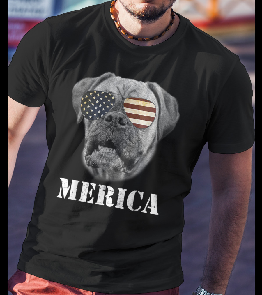 Merica Patriotic Boxer Dog With USA Flag Sunglasses T-Shirt