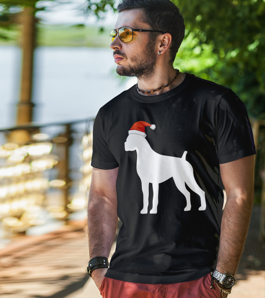 Boxer Dog Wearing Santa Hat Christmas T-Shirt