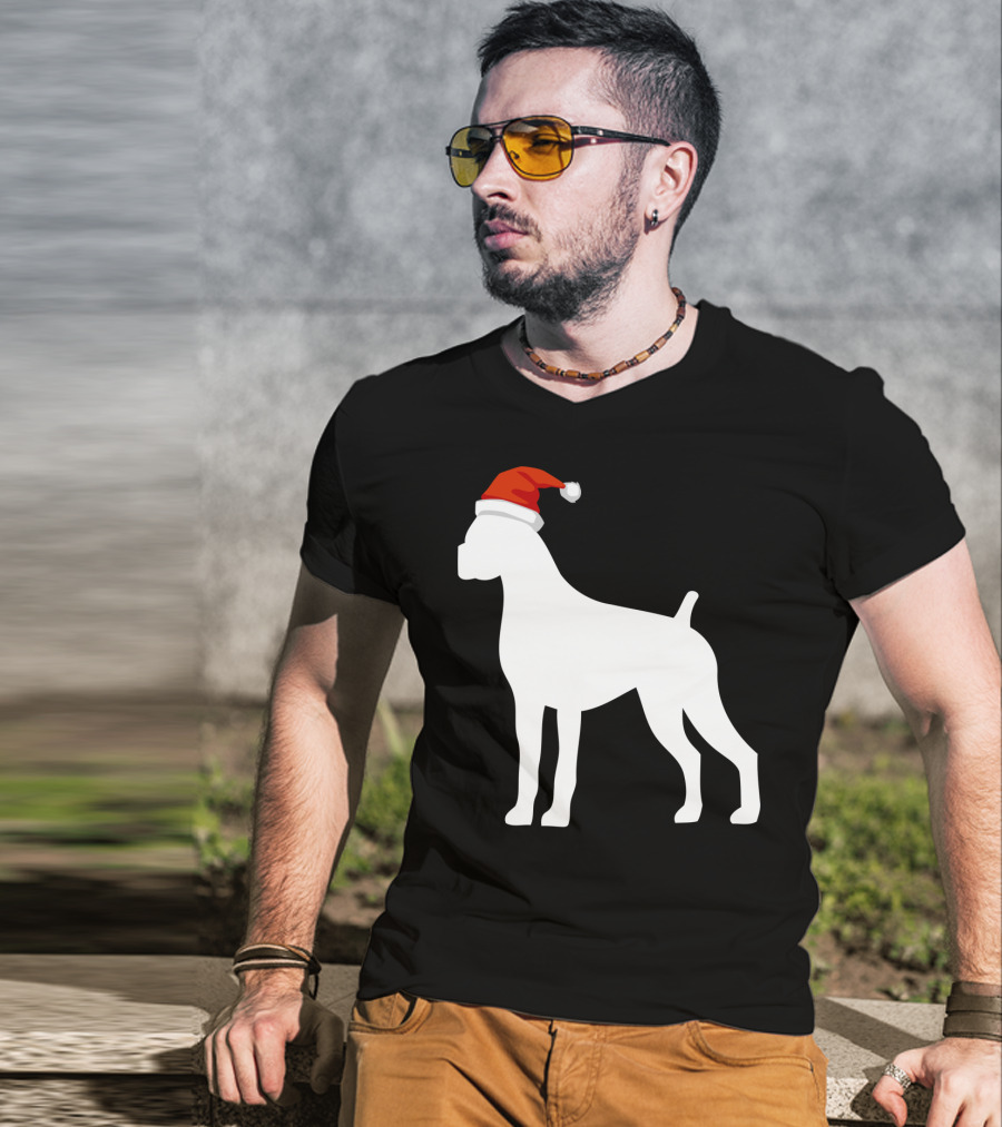 Boxer Dog Wearing Santa Hat Christmas T-Shirt