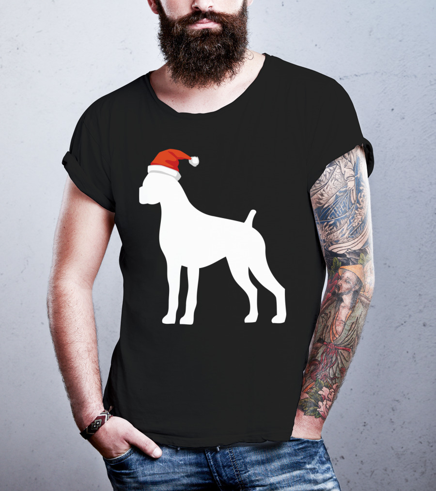 Boxer Dog Wearing Santa Hat Christmas T-Shirt