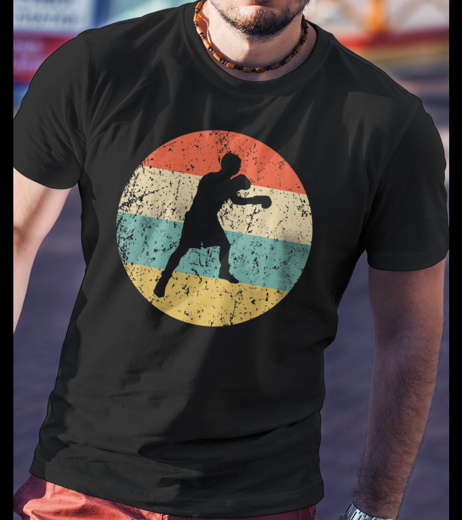 Boxing Vintage Boxer Silhouette Retro Circle Stripes T-Shirt