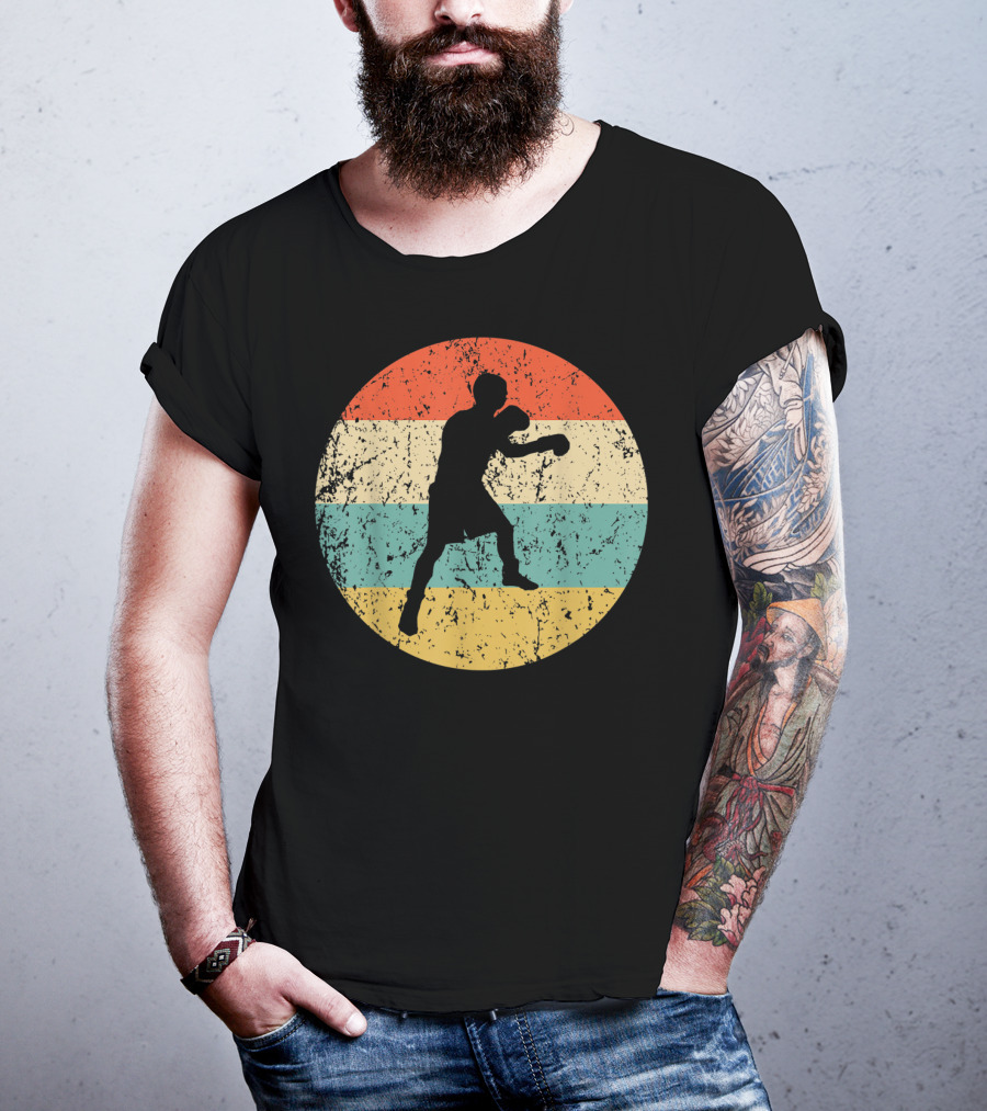 Boxing Vintage Boxer Silhouette Retro Circle Stripes T-Shirt