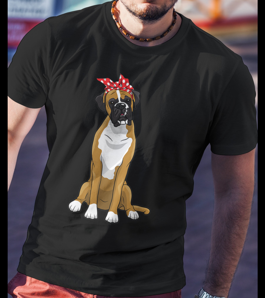 Funny Boxer Dog With Red Bandana For Mom T-Shirt