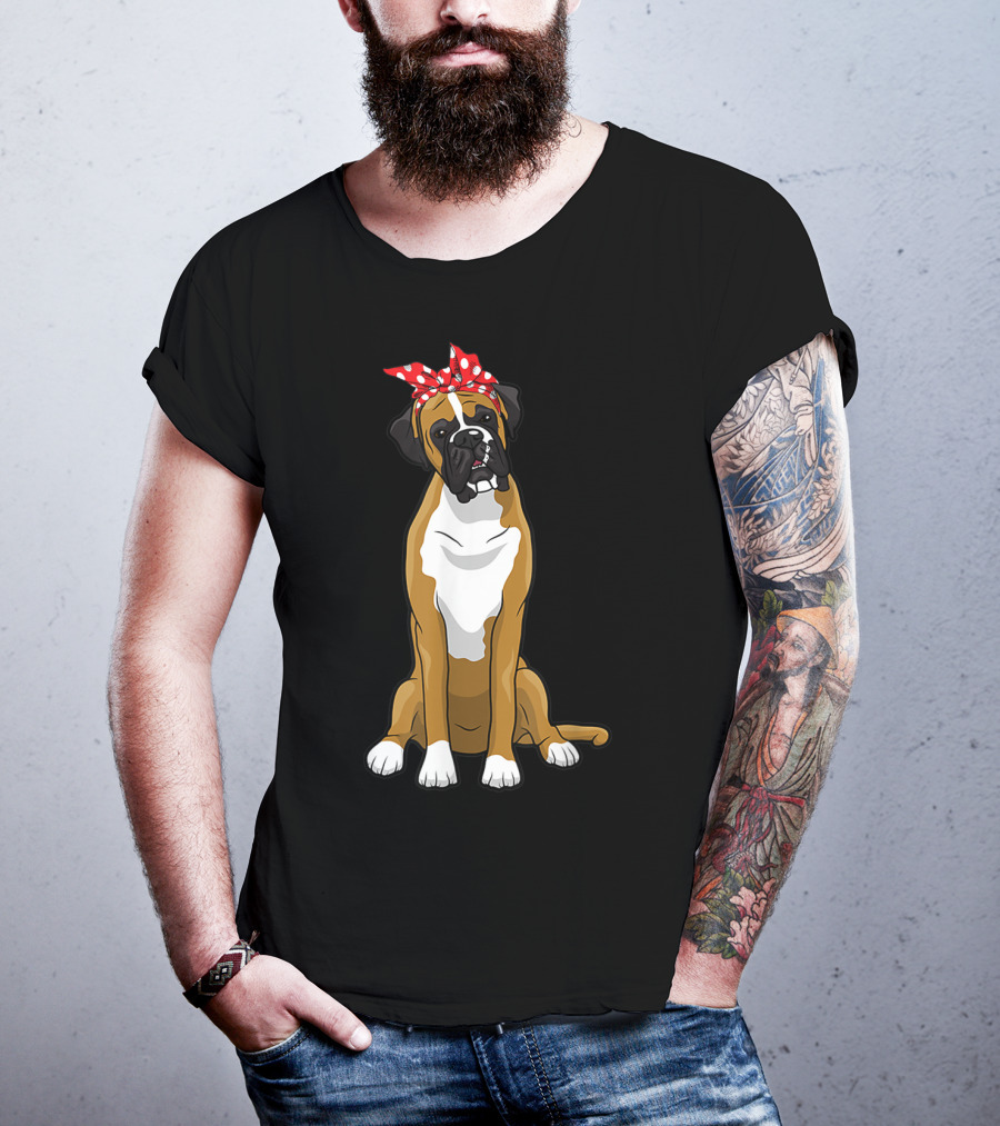 Funny Boxer Dog With Red Bandana For Mom T-Shirt