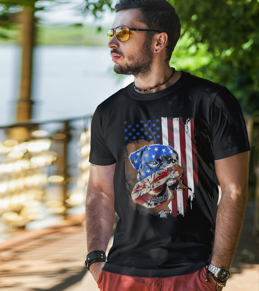 American Flag Boxer Dog Tattoos T-Shirt