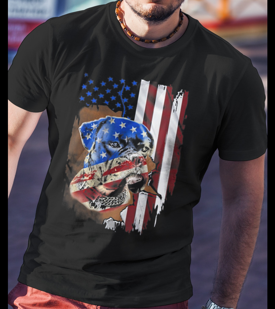 American Flag Boxer Dog Tattoos T-Shirt