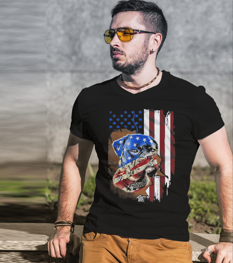 American Flag Boxer Dog Tattoos T-Shirt