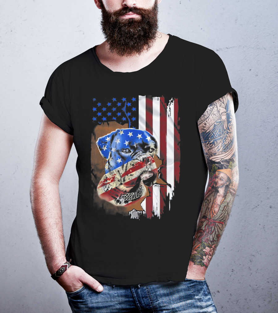 American Flag Boxer Dog Tattoos T-Shirt