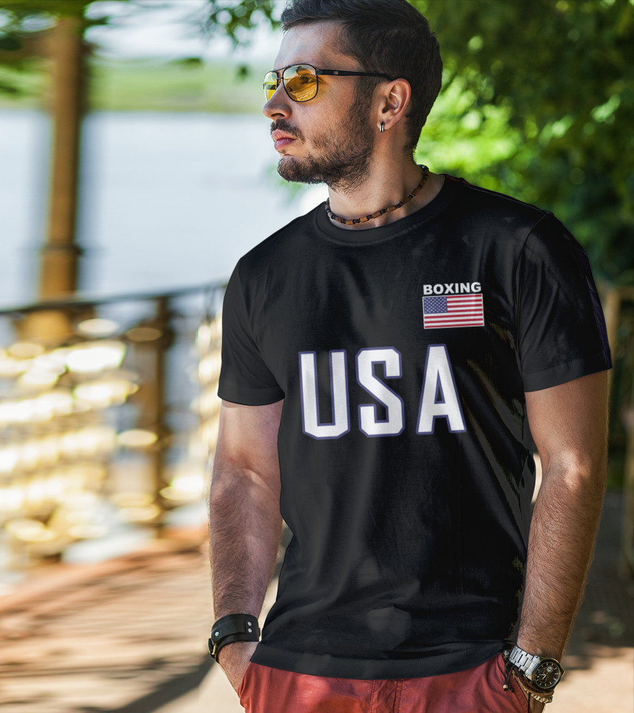 USA Flag Boxing Jacket With Pocket Equipment Theme For Boxer T-Shirt