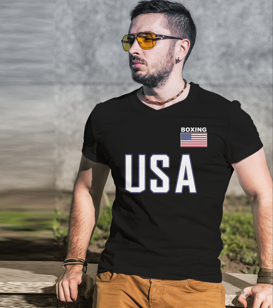 USA Flag Boxing Jacket With Pocket Equipment Theme For Boxer T-Shirt