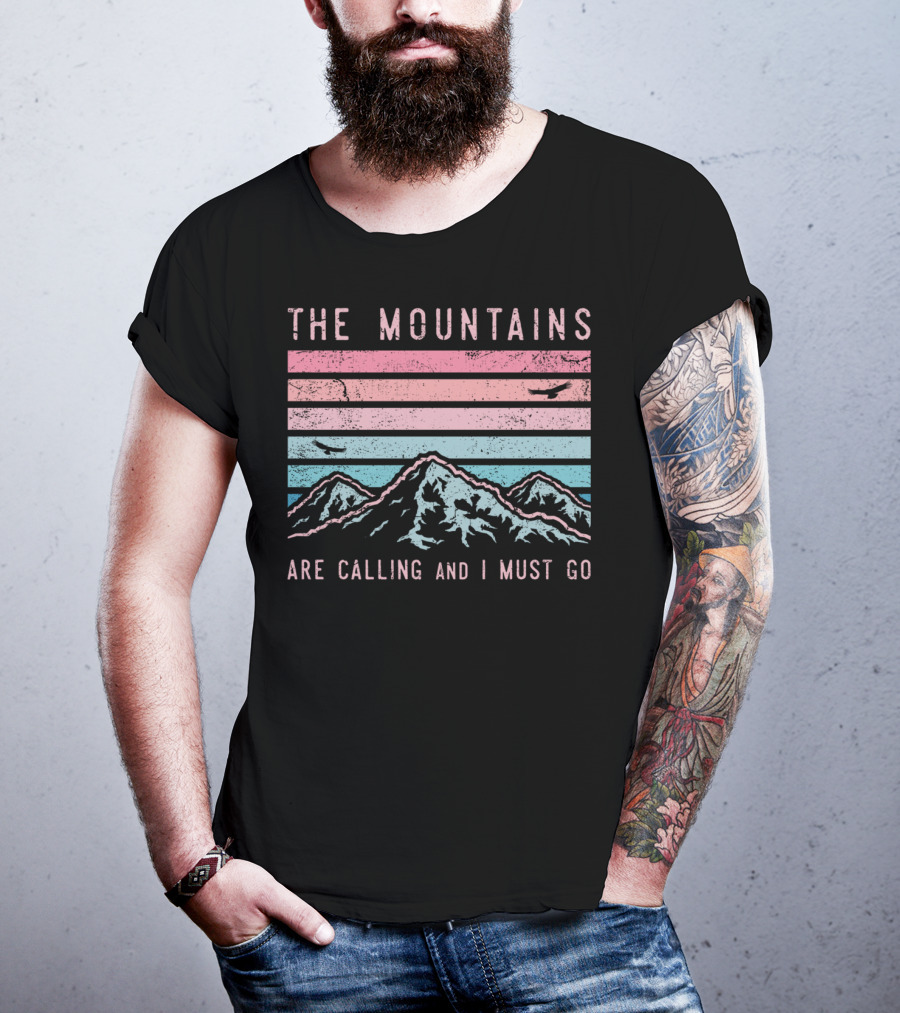 The Mountains Are Calling And I Must Go Sunset Birds T-Shirt
