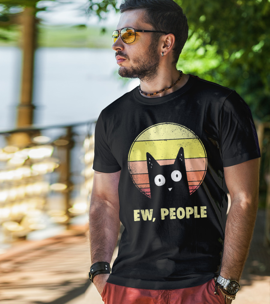 Ew People Vintage Funny Cat Lover Retro Sunset T-Shirt