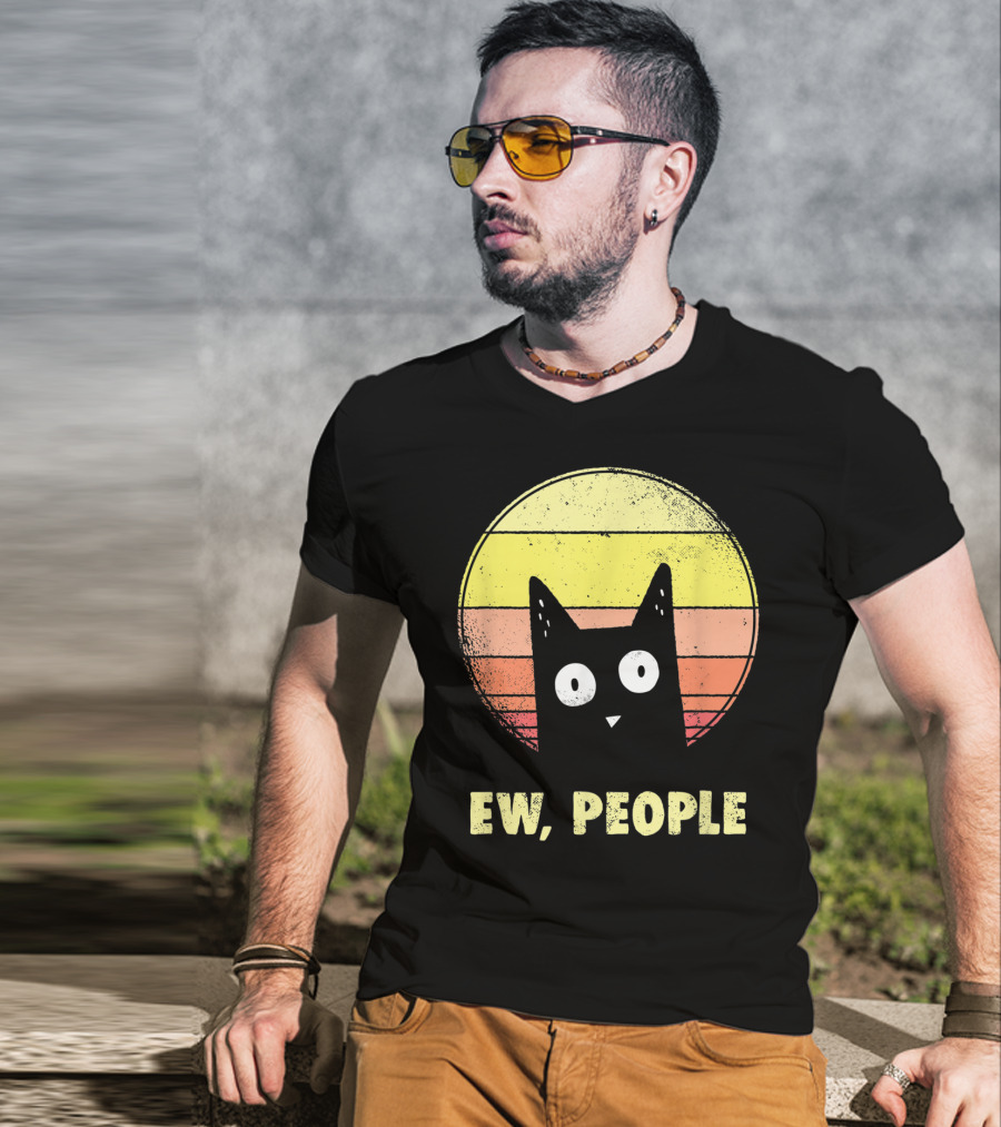 Ew People Vintage Funny Cat Lover Retro Sunset T-Shirt