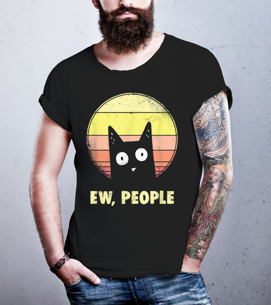 Ew People Vintage Funny Cat Lover Retro Sunset T-Shirt
