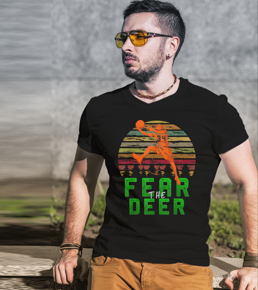 Fear The Deer Milwaukee Basketball Retro Sunset Jumper T-Shirt