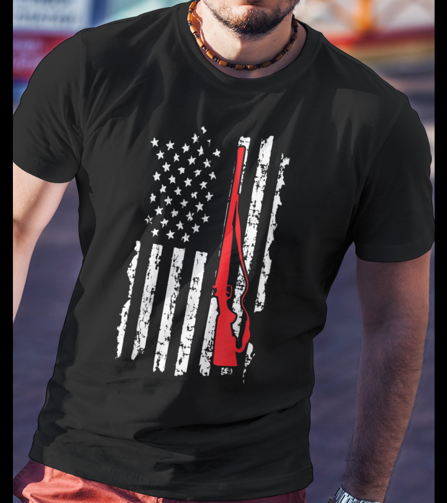 American Flag Gun Hunters Rifle In Red Silhouette T-Shirt