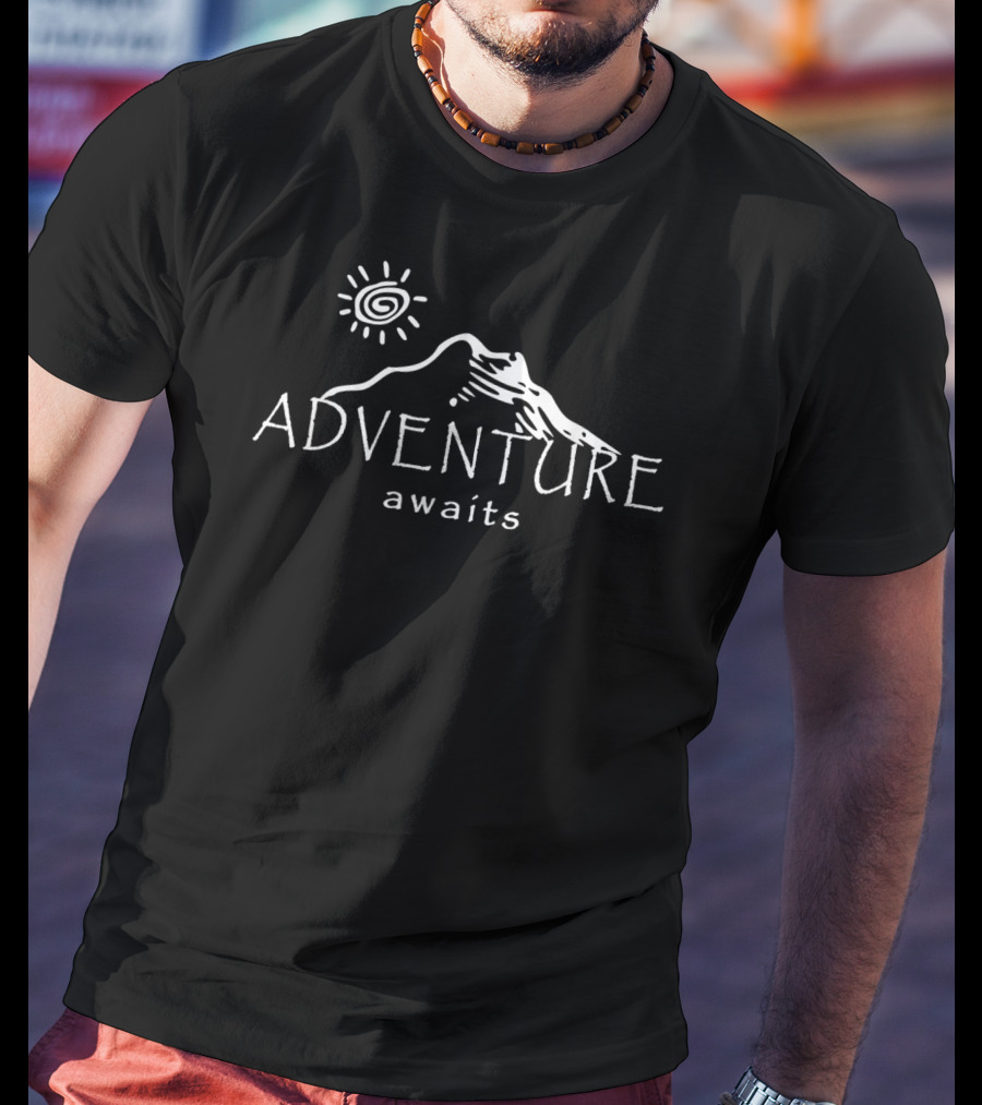 Adventure Awaits Outdoors Nature Lover Mountain Sun Drawing T-Shirt