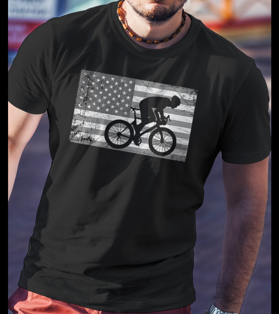 American Flag USA Cyclist Bike Cycling T-Shirt