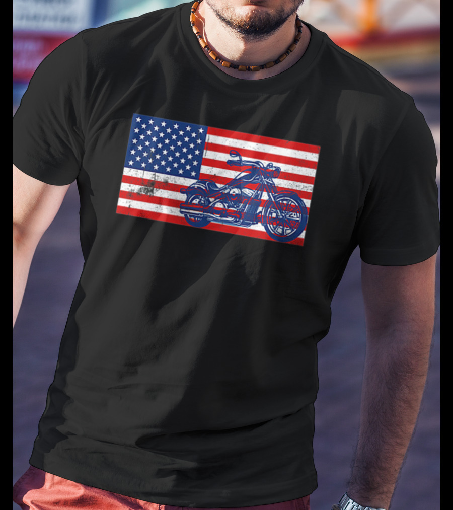 American Flag Motorcycle Stars And Stripes Pocket Motorcycl T-Shirt