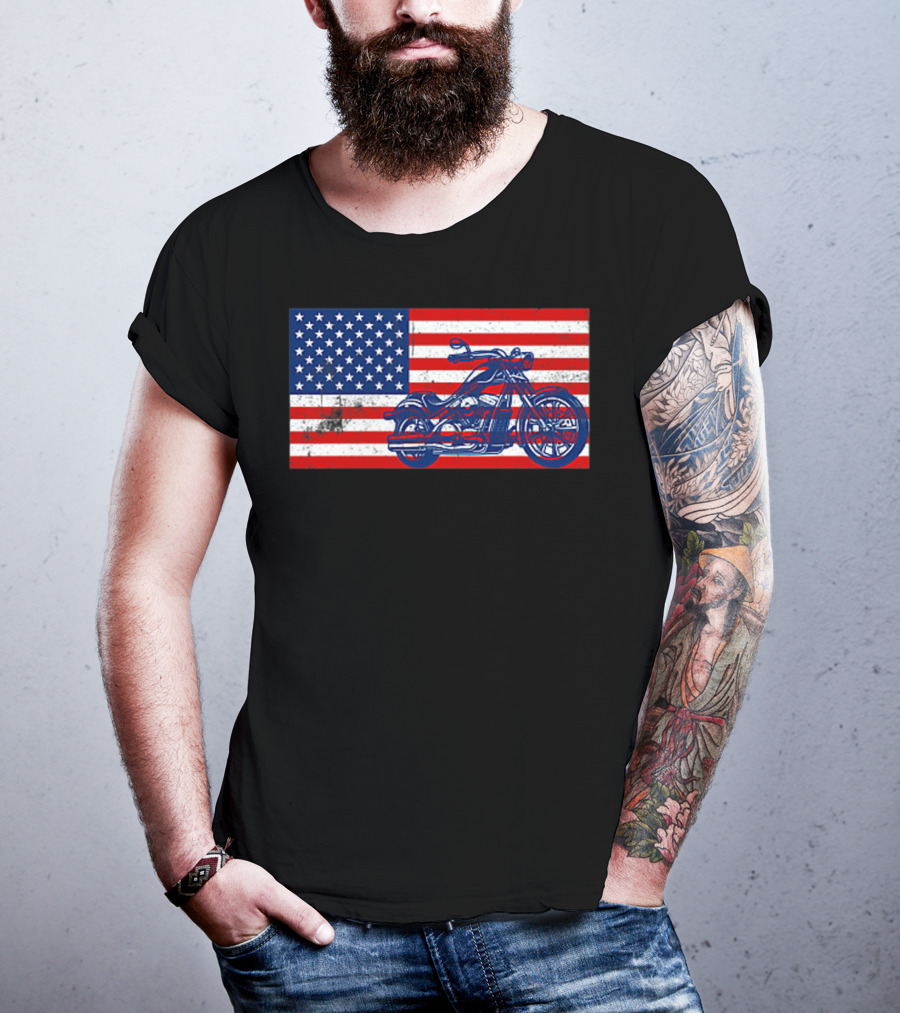 American Flag Motorcycle Stars And Stripes Pocket Motorcycl T-Shirt