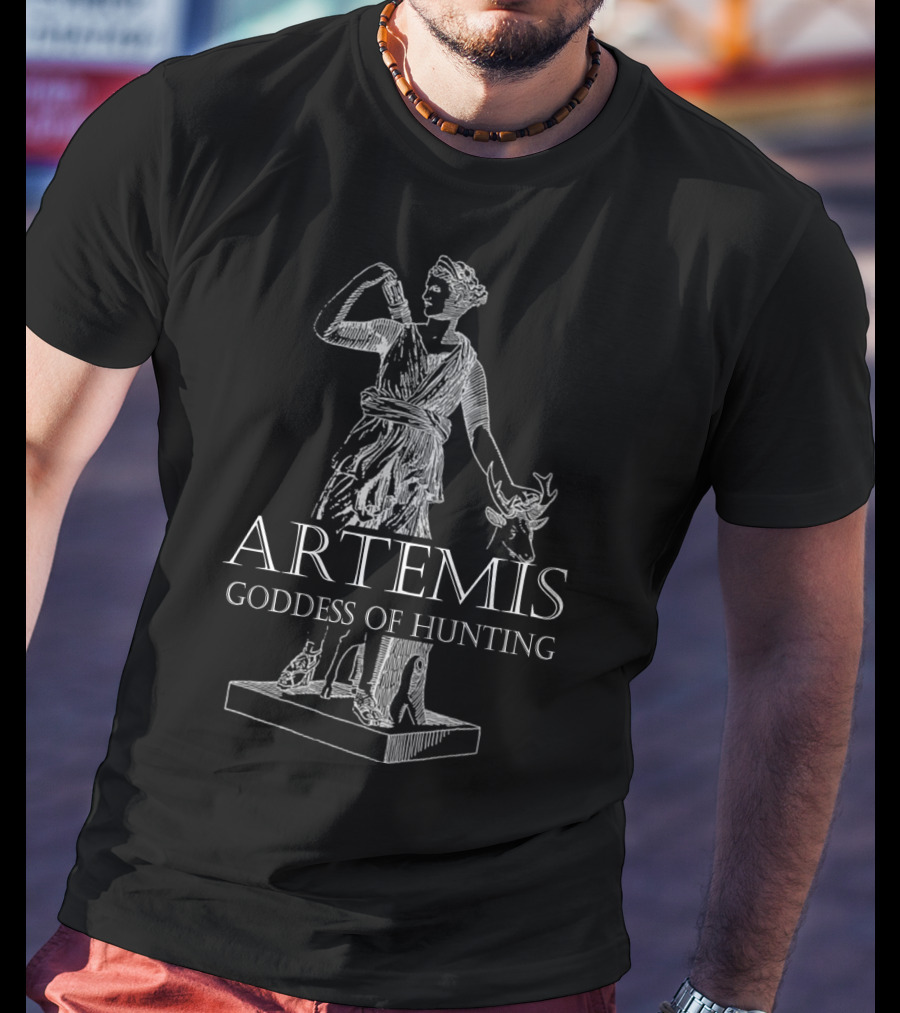 Artemis Goddess Of Hunting Greek Mythology Statue With Deer Scene T-Shirt