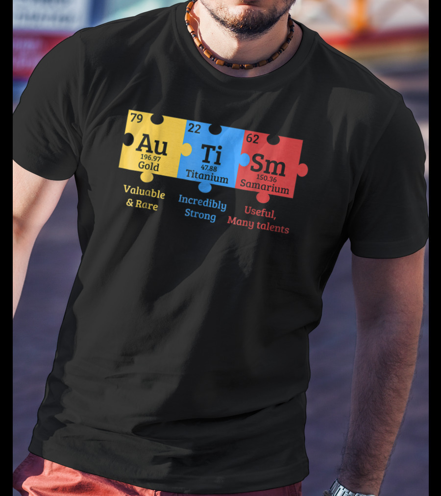 Autism Awareness Gold Titanium Samarium Elements Puzzle T-Shirt