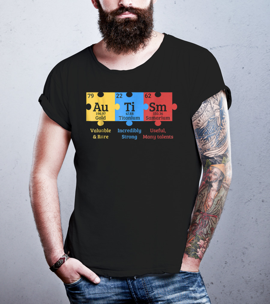 Autism Awareness Gold Titanium Samarium Elements Puzzle T-Shirt