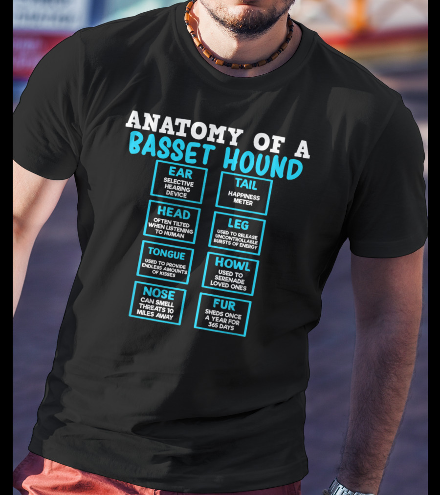 Anatomy Of A Basset Hound Ear Tail Head Leg Tongue Howl Nose Fur T-Shirt