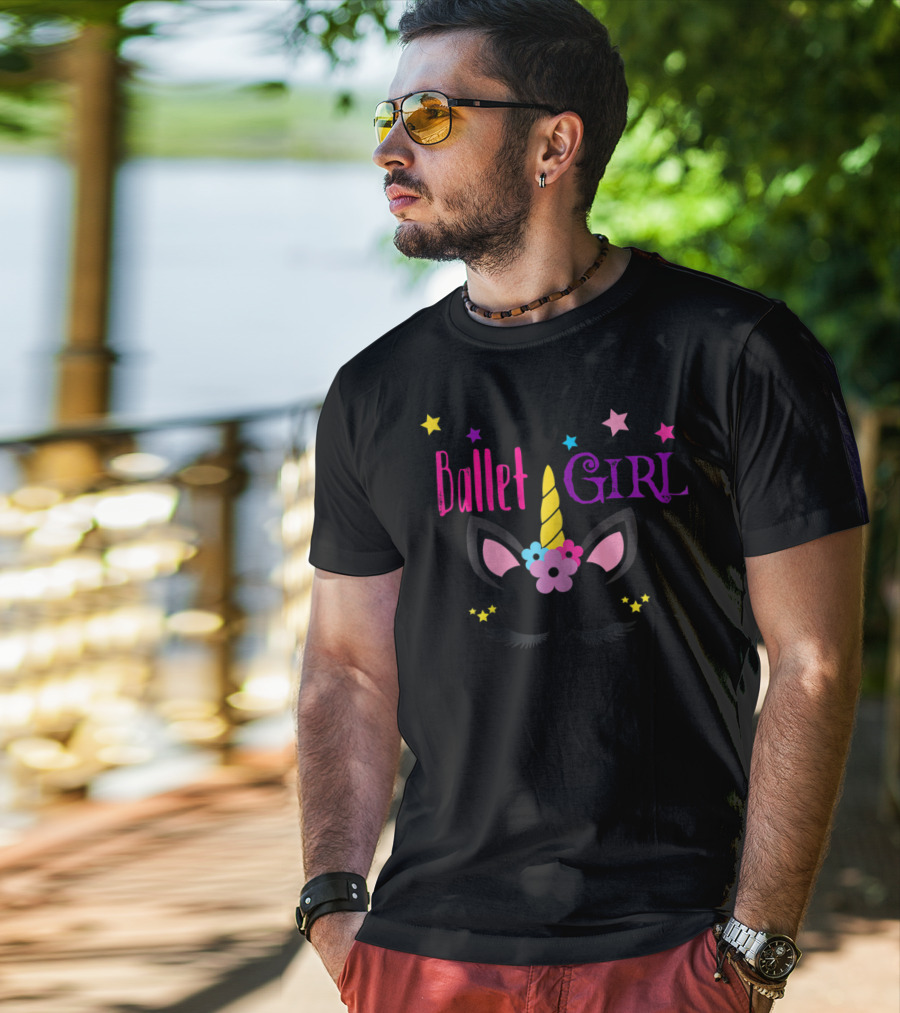 Ballet Girl Unicorn Cute Stars And Flowers T-Shirt