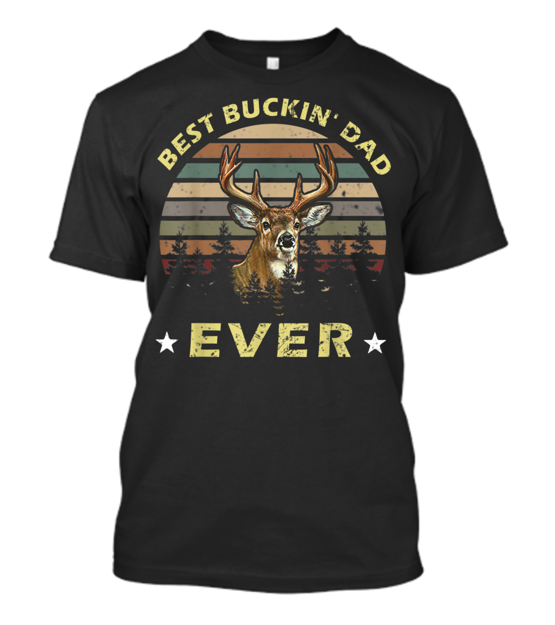 Best Buckin' Dad Ever Vintage Deer Retro Stripes Forest T-Shirt