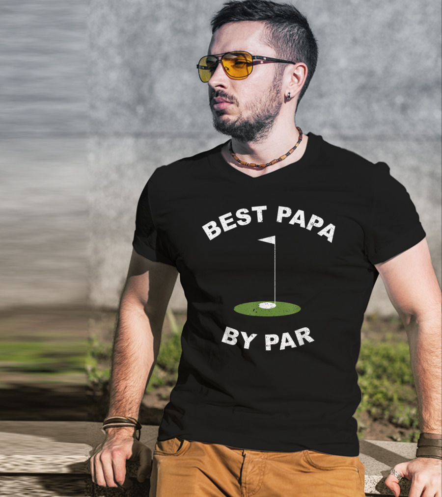 Best Papa By Par Funny Golf Men's Grandpa Green Hole Flag T-Shirt