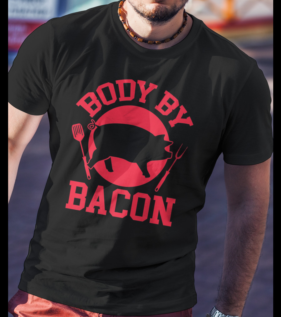 Body By Bacon Keto Carnivore Food Silhouette With Fork And Spatula T-Shirt