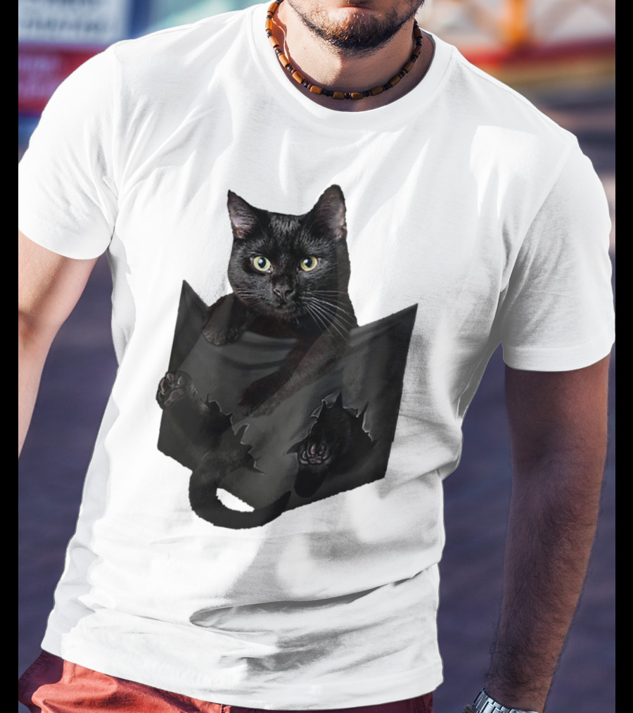 Cat In Pocket Black Cat Inside Pocket Bac Playful T-Shirt
